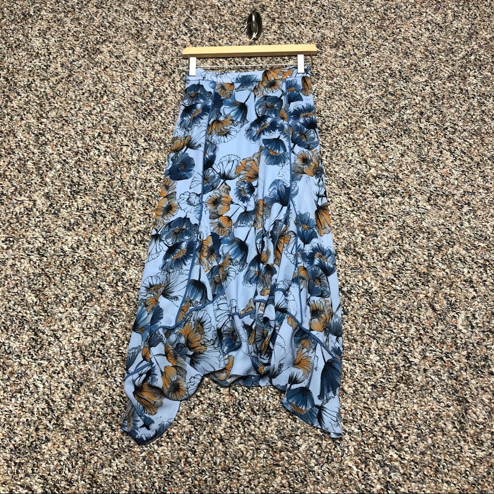 Prose & Poetry Skirt -  Blue/Orange Floral Print MIDI Skirt - Size XS